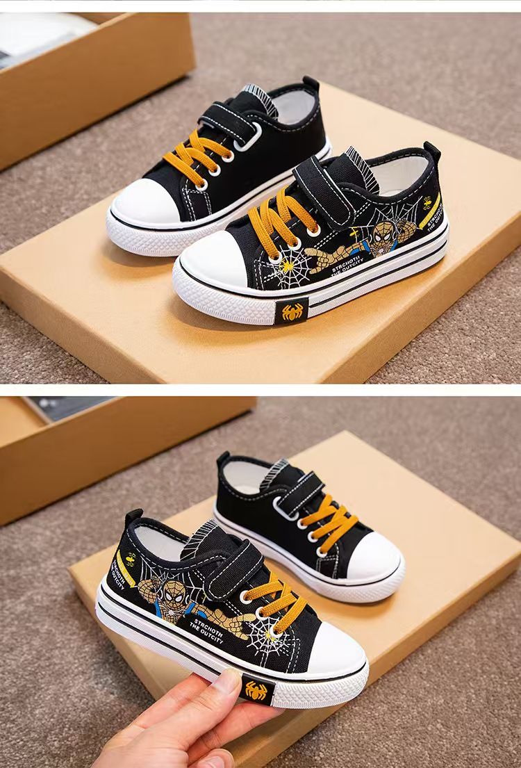 Boys' Spider-Man Canvas Sneakers ,Kids' Canvas Sneakers- Breathable Cartoon Hook-and-Loop Shoes, Non-Slip Soft Sole Casual Skate Shoes for Boys