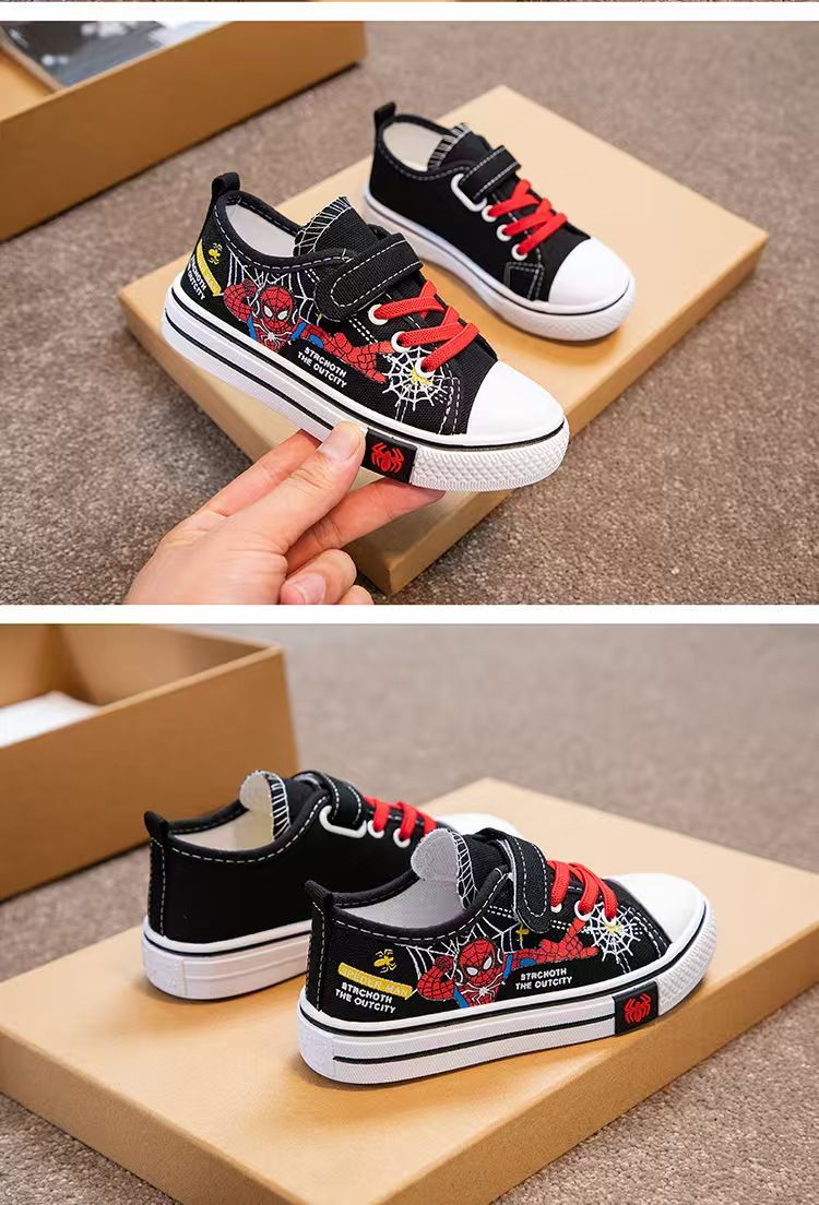 Boys' Spider-Man Canvas Sneakers ,Kids' Canvas Sneakers- Breathable Cartoon Hook-and-Loop Shoes, Non-Slip Soft Sole Casual Skate Shoes for Boys