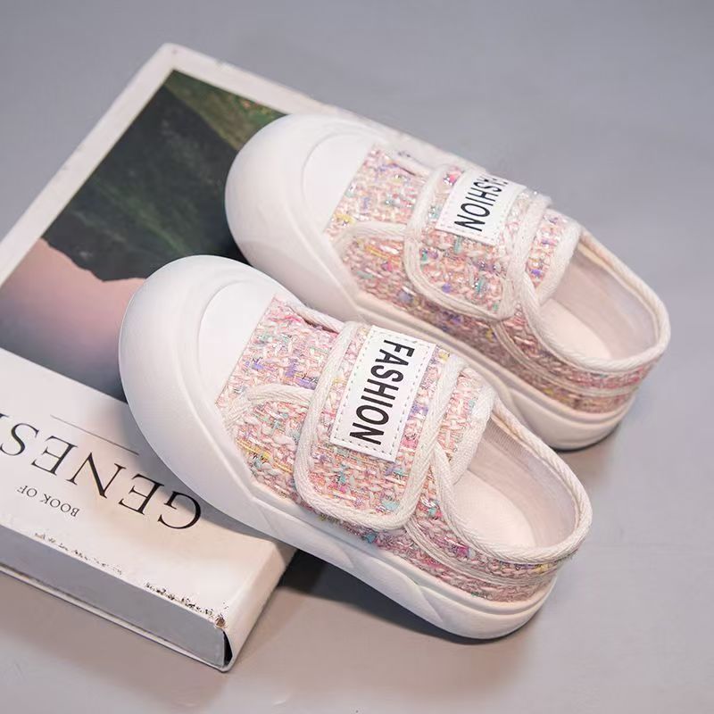 Kids' Tweed & Canvas Sneakers - Breathable Low-Top Casual Shoes, Soft Sole Hook-and-Loop Sneakers for Boys & Girls