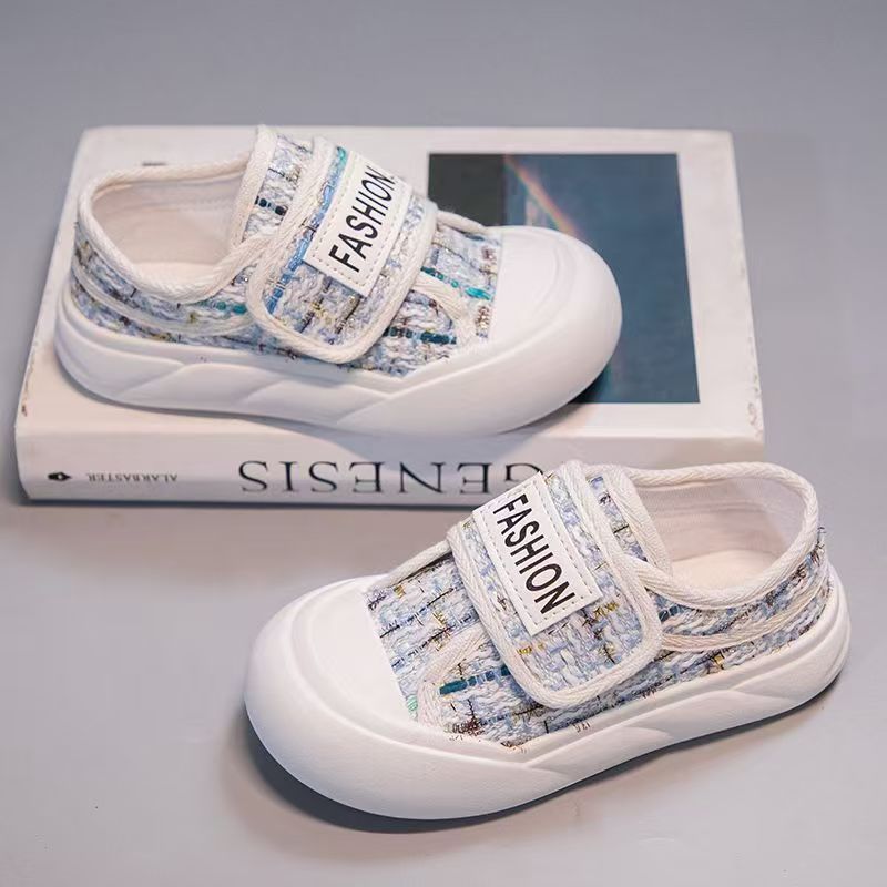 Kids' Tweed & Canvas Sneakers - Breathable Low-Top Casual Shoes, Soft Sole Hook-and-Loop Sneakers for Boys & Girls