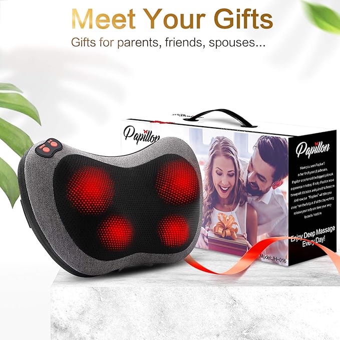 Back and Neck Massager with Heat, Deep Tissue Kneading, Electric Massage Pillow for Back, Shoulders, Legs, Foot, Body Muscle Pain Relief, Use at Home, Car, Office