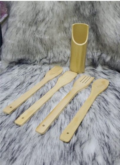 5 In 1 Mwiko Set. Made of non-toxic food grade bamboo wood. Easy to clean and it's convenient to use. Dish washer safe.