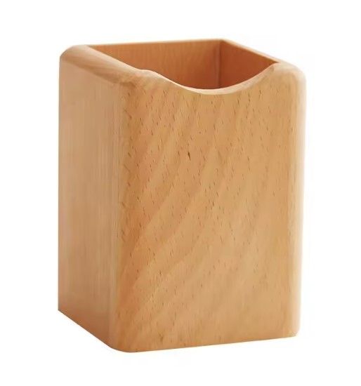 Wooden Square Pen Holder Desk Organizer Handcrafted Antique Style Desktop Storage for Stationery; Perfect for home or office use, -1PC