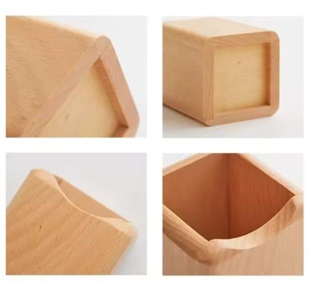 Wooden Square Pen Holder Desk Organizer Handcrafted Antique Style Desktop Storage for Stationery; Perfect for home or office use, -1PC