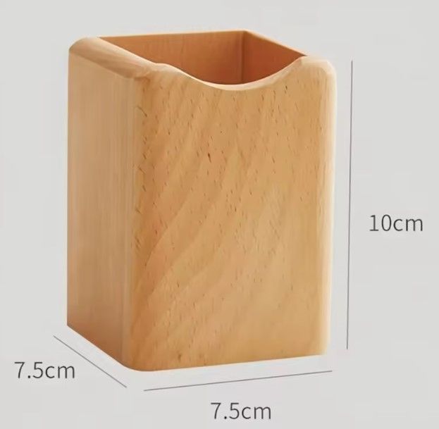 Wooden Square Pen Holder Desk Organizer Handcrafted Antique Style Desktop Storage for Stationery; Perfect for home or office use, -1PC