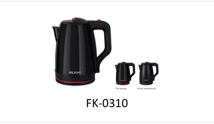 AILYONS FK-0310 Stainless Steel 2.2L Electric Water Kettle-Black (1YR WRTY).Cool Visual design  & illuminating light
Safe Safety lock lid & Boil-dry protection
Durable Cold and heat resistant Stainles