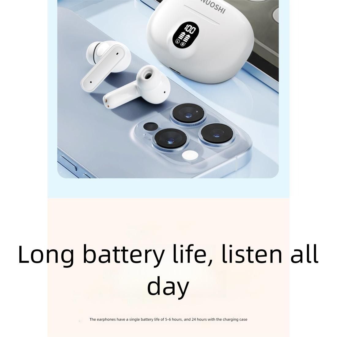 NUOSHI NS4 Heavy bass Sports Earpods Noise Cancelling Wireless Earphone with Mic Stereo Earbuds With LED Digital Single ear 4.3g Touch Control For all Smart Phone Type-C 5.3 Bluetooth