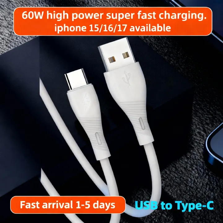 iphone 15/16/17 Charger Cables Fast 60W 3A Type-C， available for most mobile phones Huawei, Samsung, Transsion, Xiaomi, iphone,OPPO, Realme, ete