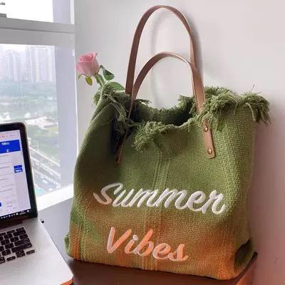 🏖️ 🌸 New In! ‘Summer Vibes’ Large Capacity Women’s Beach & Market Tote — Casual Linen Bag | 47×34×17cm