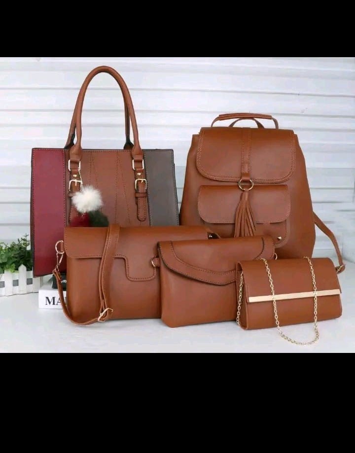 Classic ⚡5 in 1🔥 Handbags For Ladies Women handBags Lady Bags Purse Clutch PU leather Shoulder Bags Lady Purse, laptop backpack, sling tote bag and Wallet