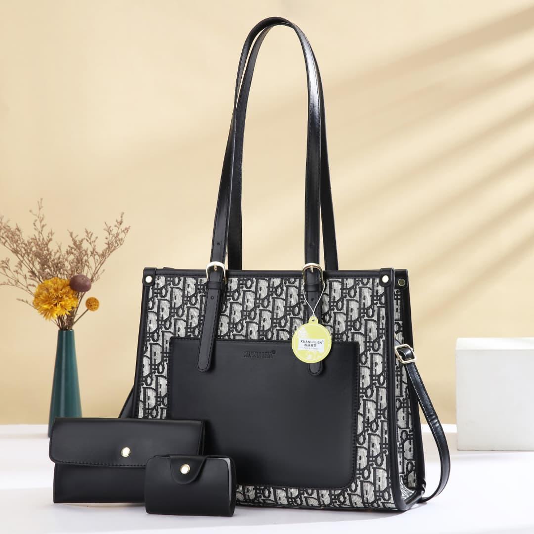 3in1 Classic Trendy Ladies Handbag Women Shoulder Bag Strap Adjustable Fashion Bag Zipper Closure Girls Crossbody Bag with Purse or Wallet Bag