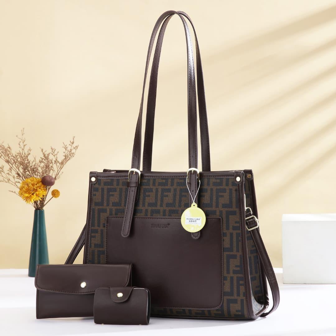 3in1 Classic Trendy Ladies Handbag Women Shoulder Bag Strap Adjustable Fashion Bag Zipper Closure Girls Crossbody Bag with Purse or Wallet Bag