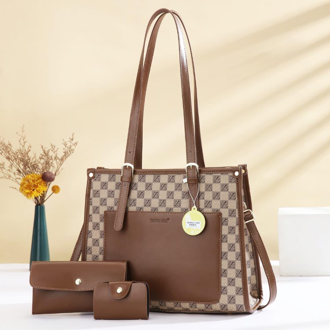 3in1 Classic Trendy Ladies Handbag Women Shoulder Bag Strap Adjustable Fashion Bag Zipper Closure Girls Crossbody Bag with Purse or Wallet Bag