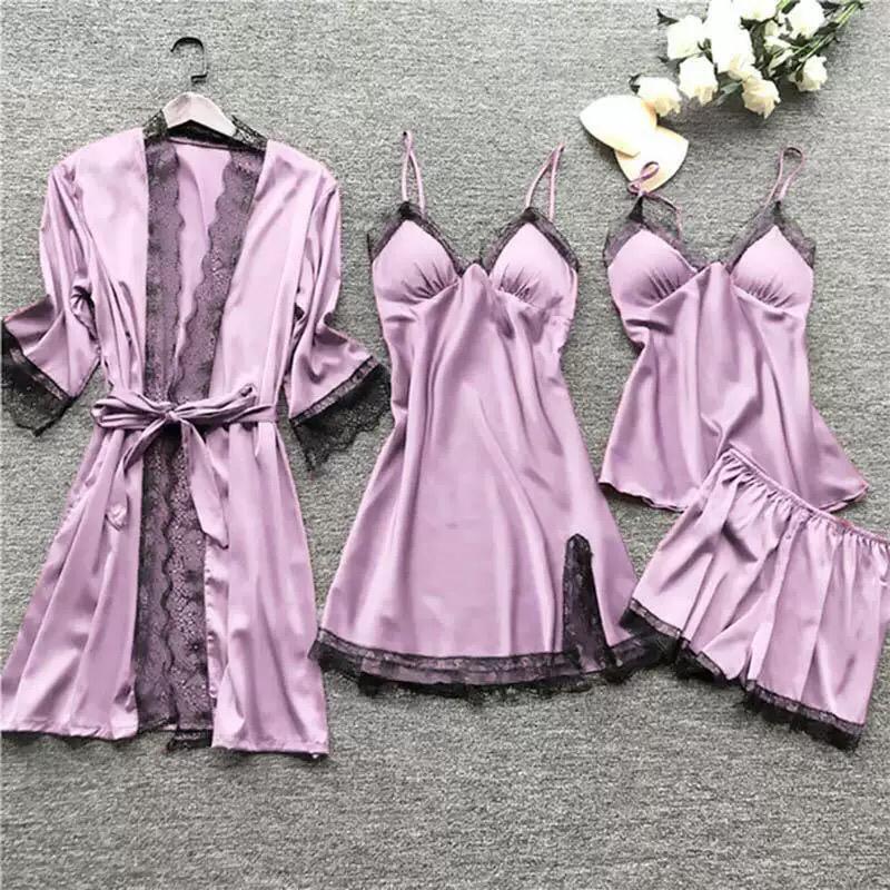 🔥⚡ NEW INN‼️‼️♥️ LADIES/ WOMEN 4 IN 1 SLEEPING SET  ROBE, NIGHT DRESS , SHORT AND TOP VERY NICE MATERIAL SLEEP LIKE THE QUEEN U ARE. SMALL FITTING
