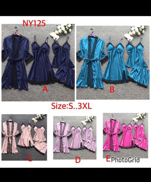 🔥⚡ NEW INN‼️‼️♥️ LADIES/ WOMEN 4 IN 1 SLEEPING SET  ROBE, NIGHT DRESS , SHORT AND TOP VERY NICE MATERIAL SLEEP LIKE THE QUEEN U ARE. SMALL FITTING