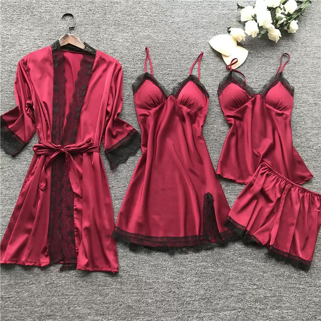 🔥⚡ NEW INN‼️‼️♥️ LADIES/ WOMEN 4 IN 1 SLEEPING SET  ROBE, NIGHT DRESS , SHORT AND TOP VERY NICE MATERIAL SLEEP LIKE THE QUEEN U ARE. SMALL FITTING