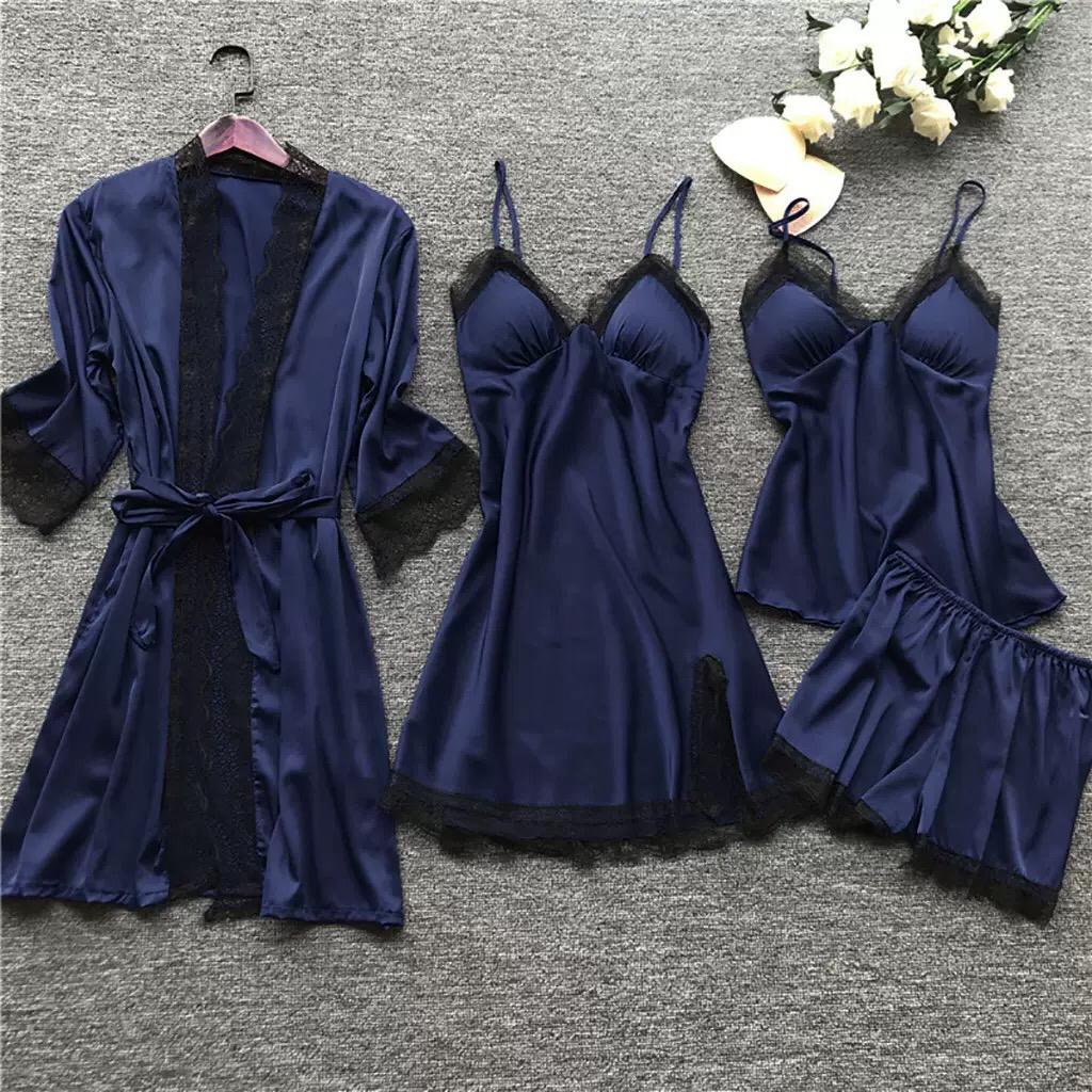 🔥⚡ NEW INN‼️‼️♥️ LADIES/ WOMEN 4 IN 1 SLEEPING SET  ROBE, NIGHT DRESS , SHORT AND TOP VERY NICE MATERIAL SLEEP LIKE THE QUEEN U ARE. SMALL FITTING