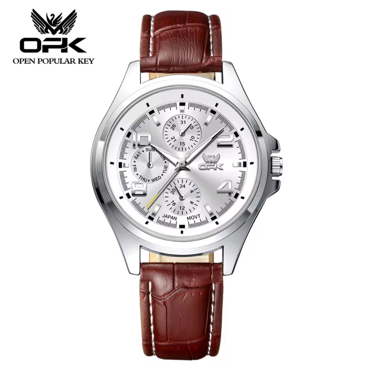 OPK Men Watch #6017 Classic Analog Wrist Watch Luminous Hands Leather Strap Battery Powered Water Resistant Stylish Business Casual Watch for Men