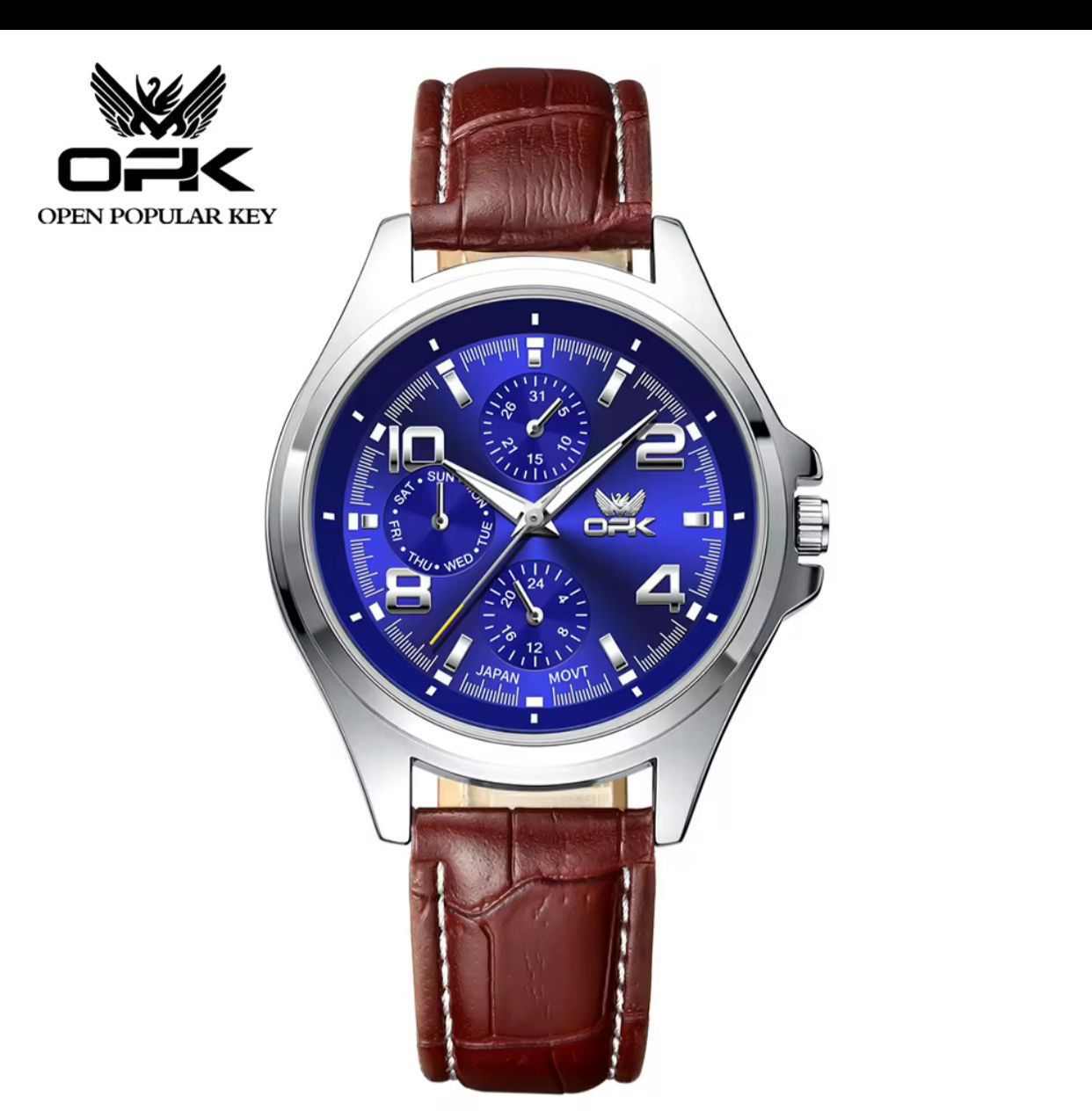 OPK Men Watch #6017 Classic Analog Wrist Watch Luminous Hands Leather Strap Battery Powered Water Resistant Stylish Business Casual Watch for Men