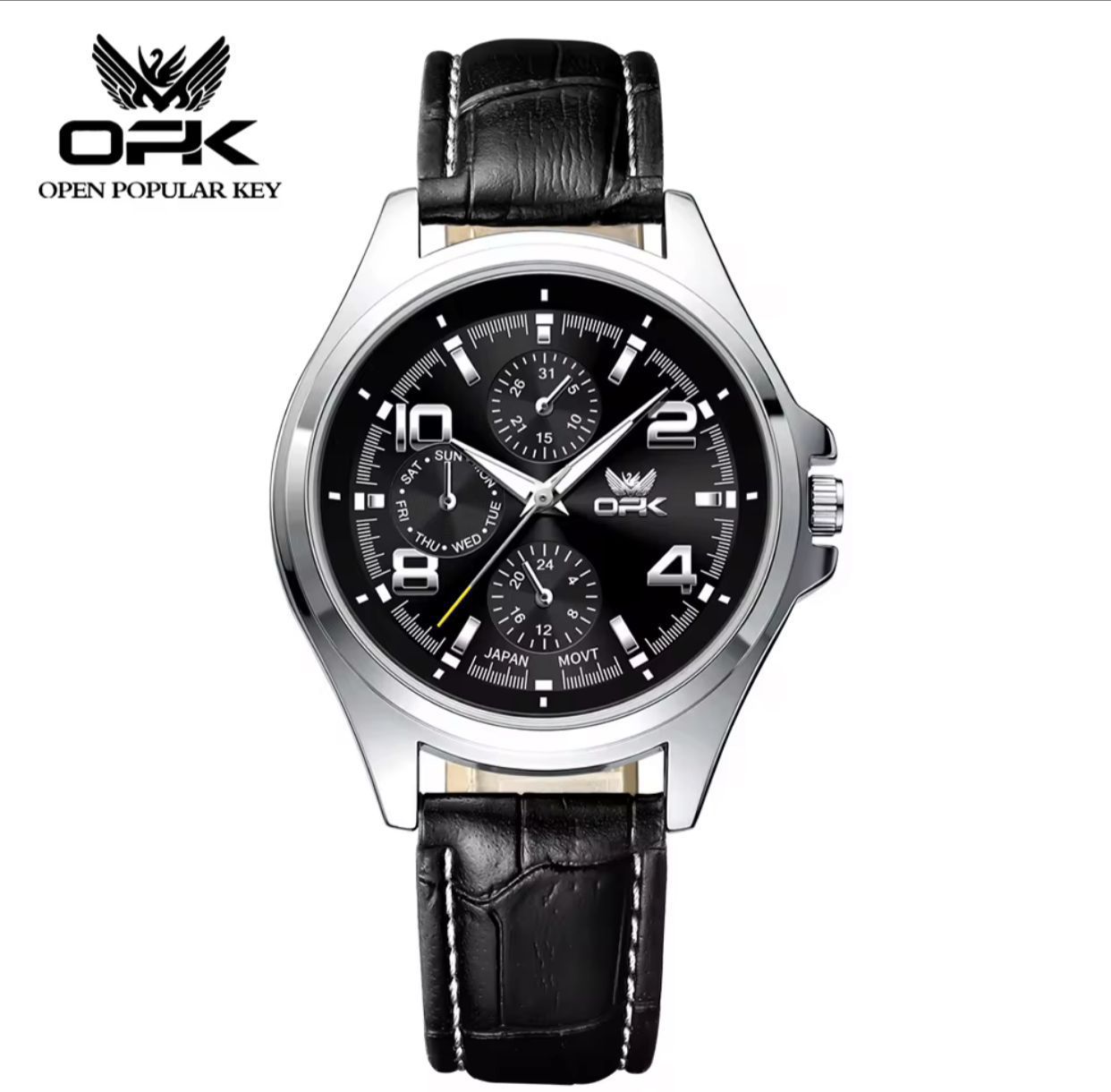 OPK Men Watch #6017 Classic Analog Wrist Watch Luminous Hands Leather Strap Battery Powered Water Resistant Stylish Business Casual Watch for Men