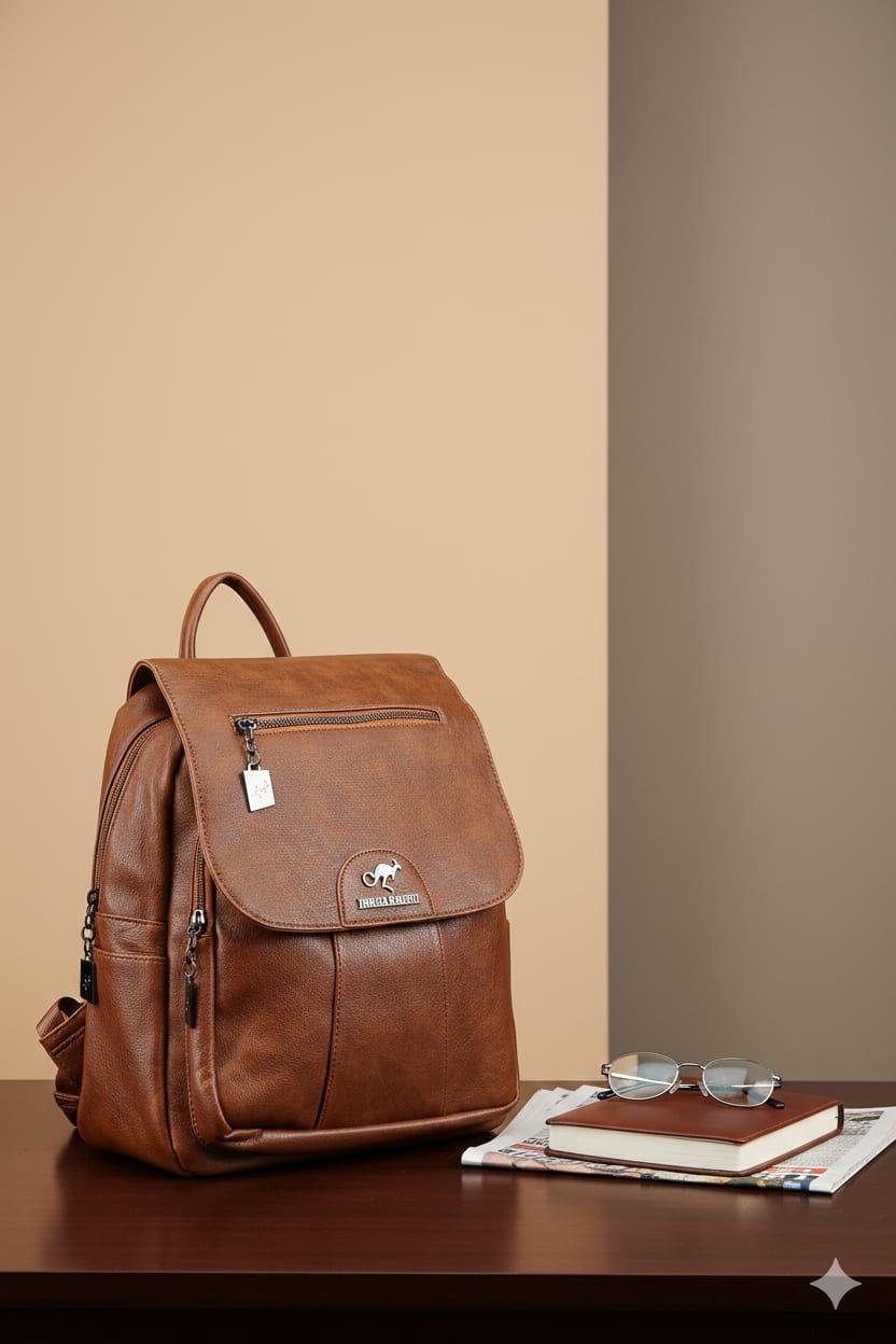 PU Leather Laptop Backpack Stylish Unisex Travel Backpack Durable Water Resistant School Office Bag with Laptop Compartment Genuine Leather Look Backpack for Work Travel