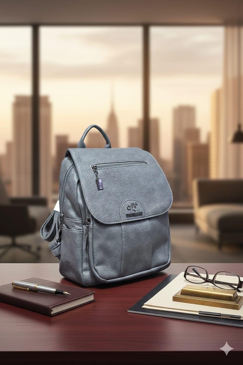 PU Leather Laptop Backpack Stylish Unisex Travel Backpack Durable Water Resistant School Office Bag with Laptop Compartment Genuine Leather Look Backpack for Work Travel