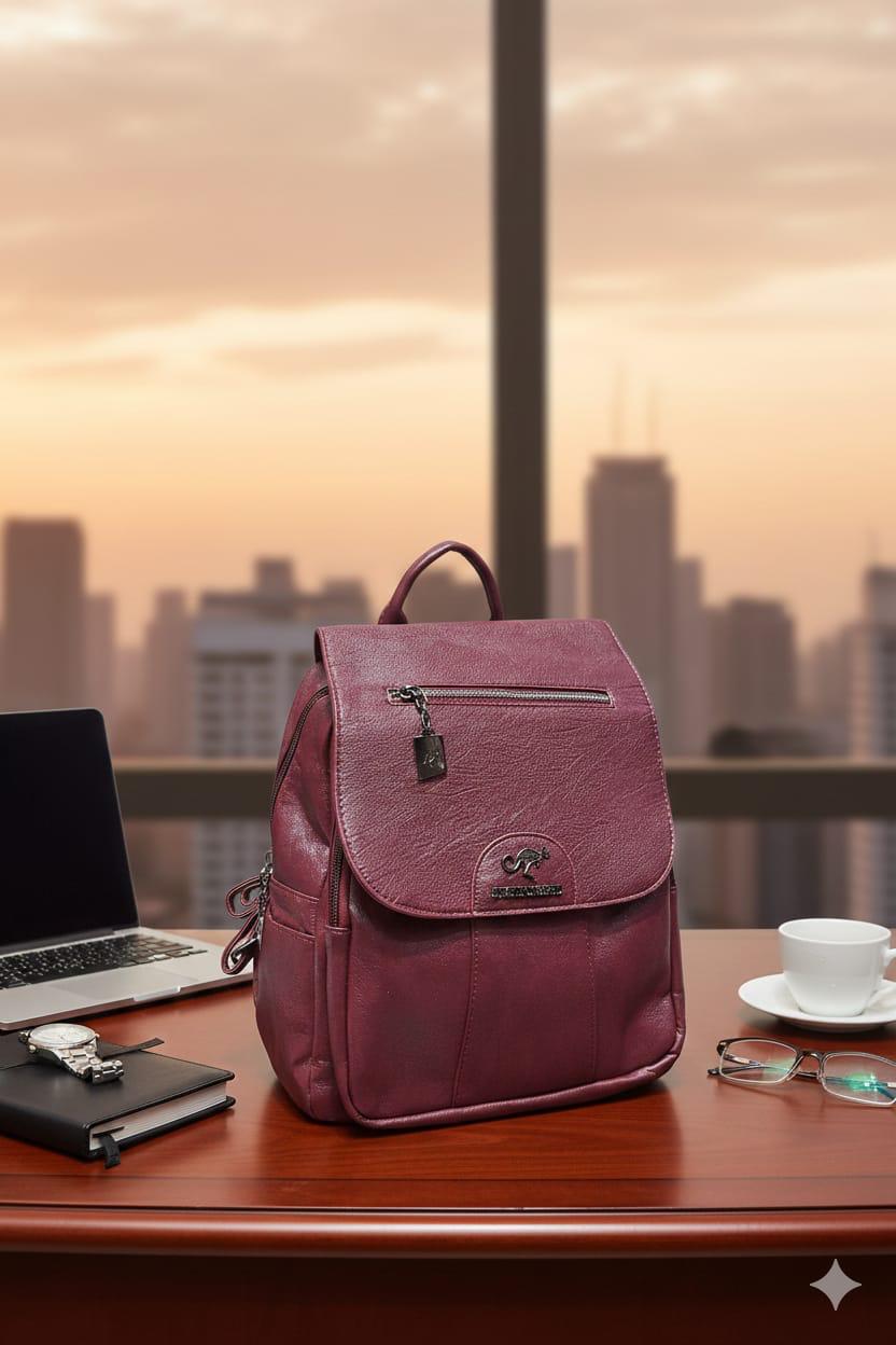 PU Leather Laptop Backpack Stylish Unisex Travel Backpack Durable Water Resistant School Office Bag with Laptop Compartment Genuine Leather Look Backpack for Work Travel