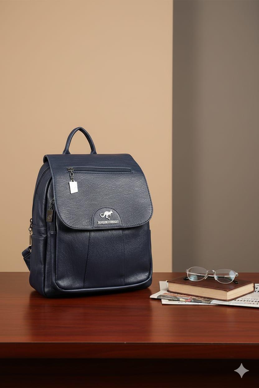 PU Leather Laptop Backpack Stylish Unisex Travel Backpack Durable Water Resistant School Office Bag with Laptop Compartment Genuine Leather Look Backpack for Work Travel