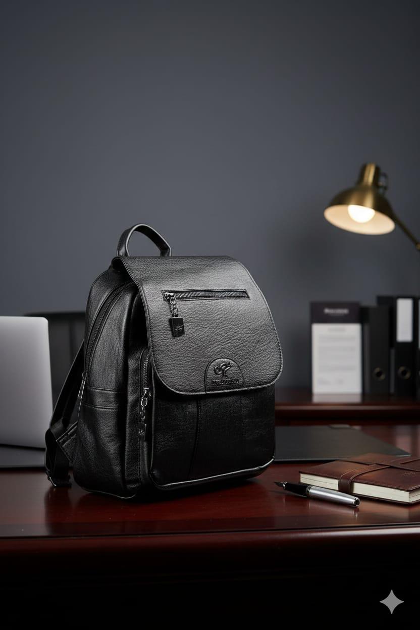 PU Leather Laptop Backpack Stylish Unisex Travel Backpack Durable Water Resistant School Office Bag with Laptop Compartment Genuine Leather Look Backpack for Work Travel