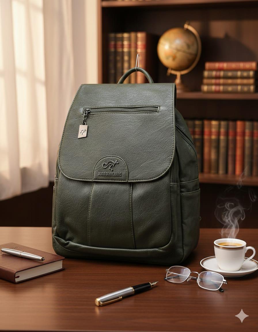 PU Leather Laptop Backpack Stylish Unisex Travel Backpack Durable Water Resistant School Office Bag with Laptop Compartment Genuine Leather Look Backpack for Work Travel