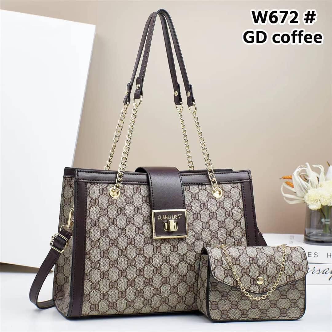 Women 2 in 1 PU Leather Handbag Set Stylish Ladies Shoulder Bag with Matching Pouch Elegant Fashion Tote Bag Durable Everyday Handbag for Work Travel and Casual Use