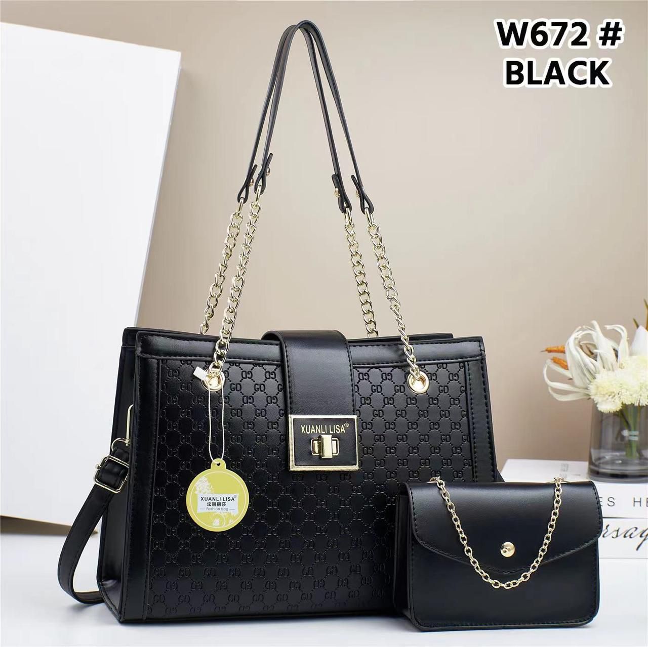 Women 2 in 1 PU Leather Handbag Set Stylish Ladies Shoulder Bag with Matching Pouch Elegant Fashion Tote Bag Durable Everyday Handbag for Work Travel and Casual Use