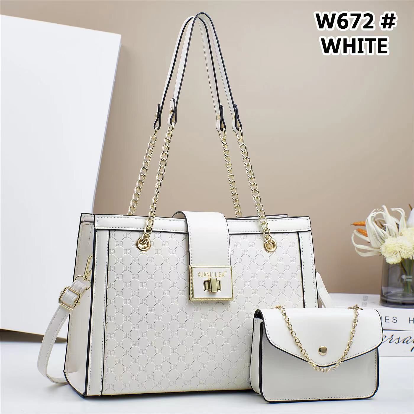 Women 2 in 1 PU Leather Handbag Set Stylish Ladies Shoulder Bag with Matching Pouch Elegant Fashion Tote Bag Durable Everyday Handbag for Work Travel and Casual Use