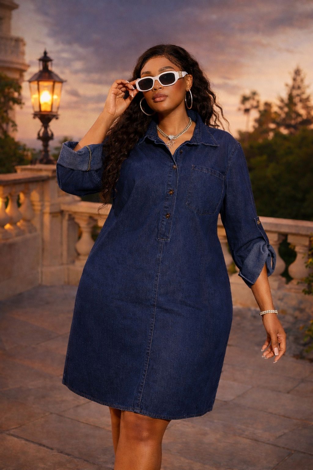 Women Denim Dress Stylish Casual Jean Dress Comfortable Ladies Denim Outfit for Everyday Wear Travel and Weekend Fashion Durable Soft Denim Dress Big Fit Sizes L to 3XL