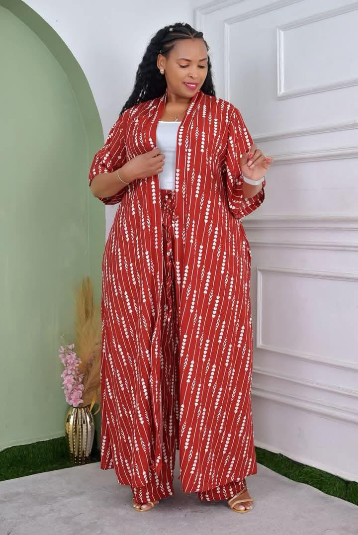 Women 3 Piece Kimono Set Elegant Trouser Top and Kimono Outfit Stylish Ladies Two Piece Suit with Kimono Casual Fashion Set for Office Events Travel Comfortable Wear Sizes M to 2XL