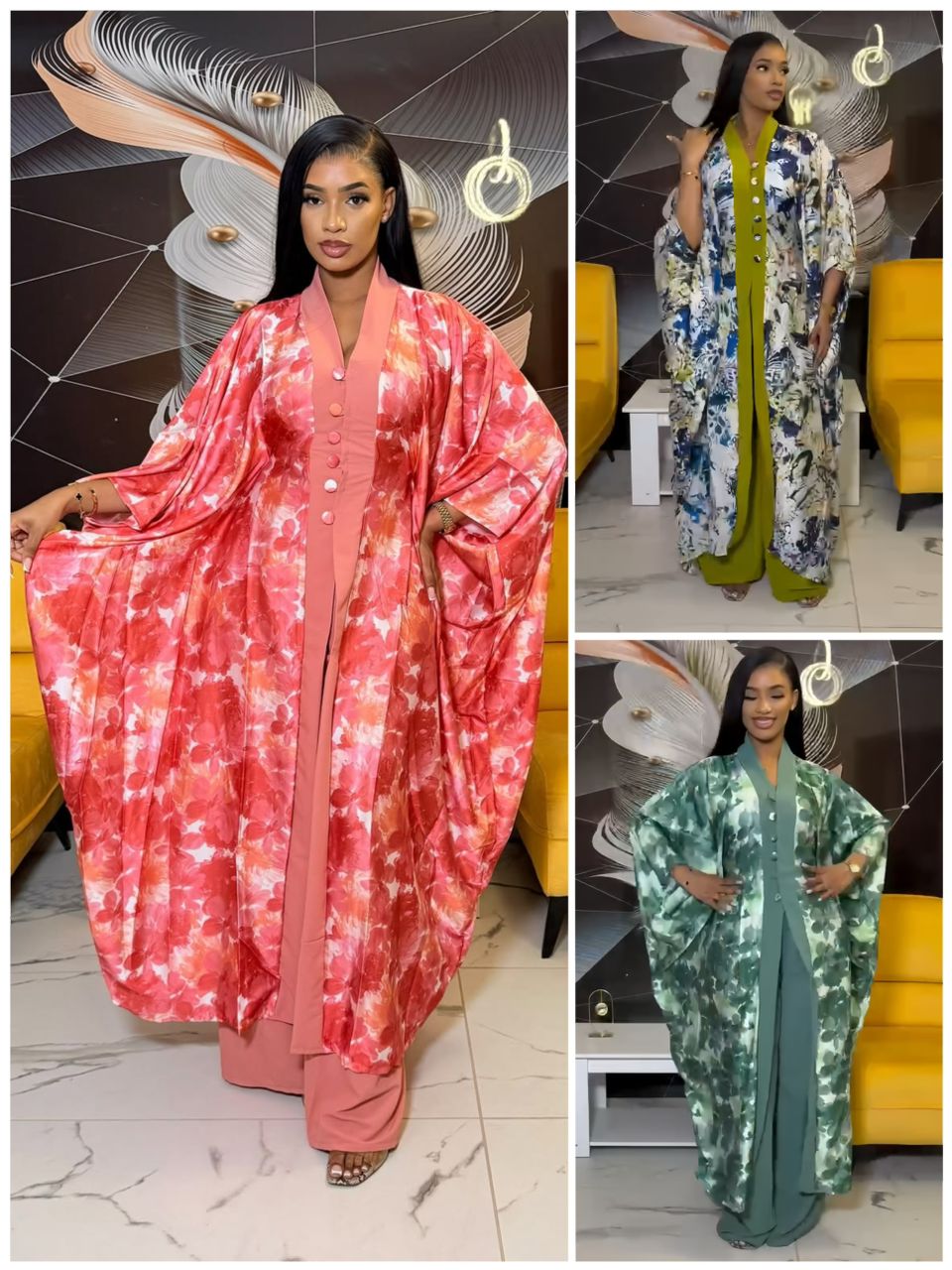 Women 3 Piece Boubou Set Free Size Boubou Top White Vest and Trouser Outfit Stylish Modest Ladies Set Comfortable Casual Wear for Travel Home Events One Size Fits Most