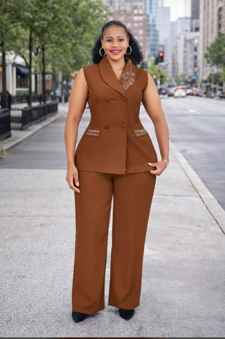 Women Official Sleeveless 2 Piece Suit Elegant Matching Blazer Vest and Trouser Set Stylish Formal Office Wear Ladies Business Outfit Comfortable Fashion Sizes M to 2XL