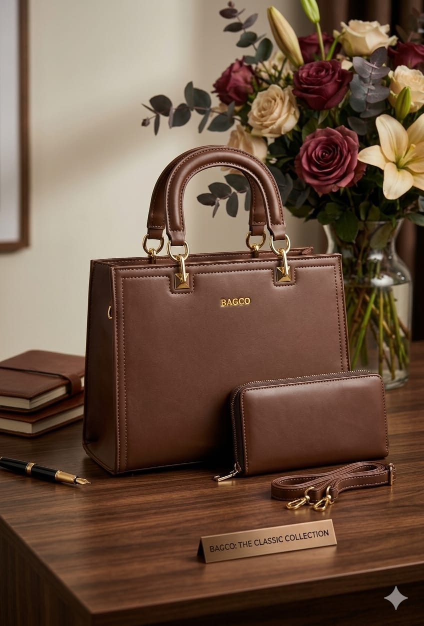 Women 2 in 1 PU Leather Handbag Set Stylish Ladies Shoulder Bag and Inner Pouch Elegant Durable Fashion Tote Bag for Work Travel Everyday Use Spacious Design