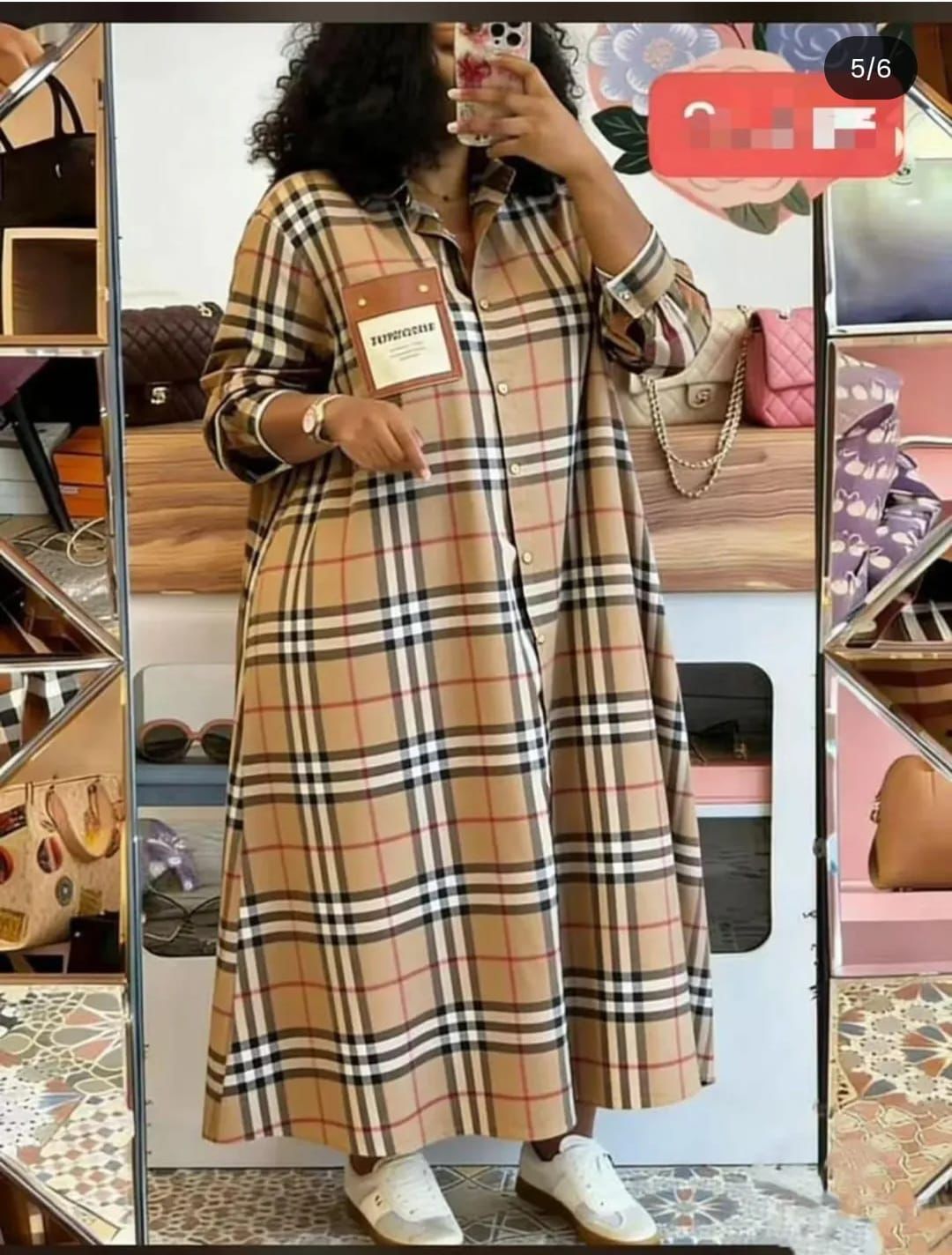 Women Burberry Style Shirt Dress Elegant Button Down Dress Stylish Long Sleeve Casual Outfit Comfortable Fashion Wear for Office Travel Everyday Look Big Fit Sizes L to 2XL