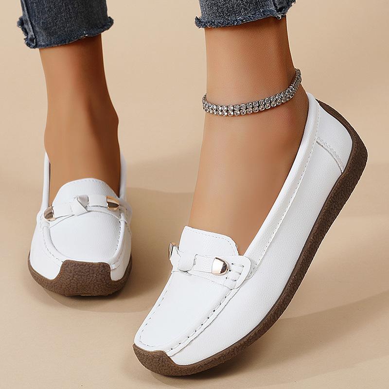 Women PU Leather Closed Loafers Comfortable Slip On Shoes Stylish Casual Office Wear Lightweight Durable Flat Shoes Elegant Ladies Footwear Sizes 37 to 42