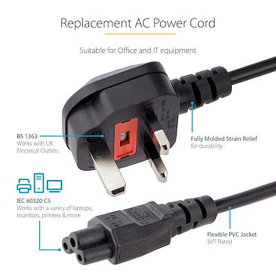 Laptop Flower Power Cable – 3-Prong AC Power Cord for Laptop Chargers, Printers & Other Electronics (Flower-Type Connector)