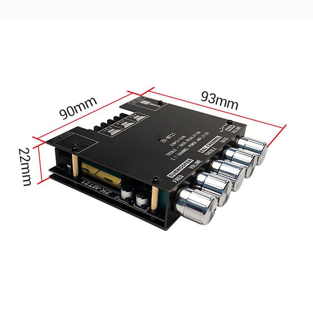 ZK-M21 amplifier module 2X50W +100W 2.1channell Bluetooth 5.0 power amplifier board 12-24V (TPA3116)
Assembled China version (blue light for Bluetooth and red for Aux)