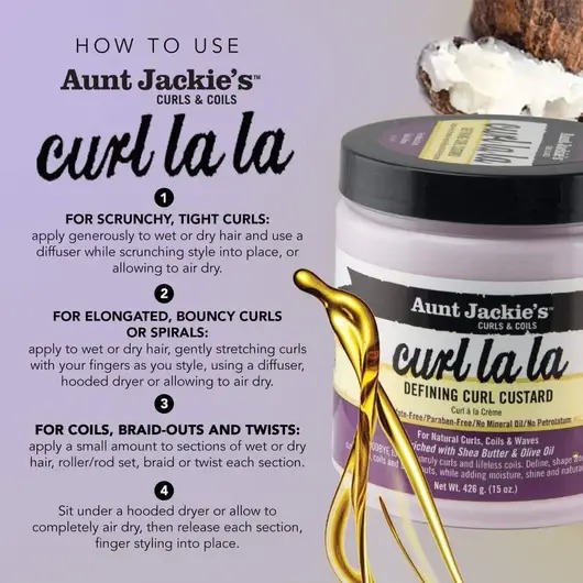 Aunt Jackie's Curl La La Defining Curling Custard ( Curling Cream ) ,curl Lala for Natural Curls, Couls and Waves Curling Cream
