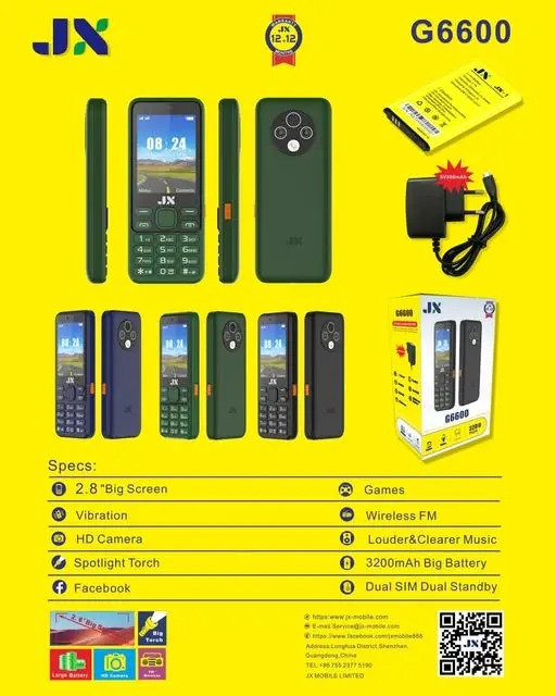 [NEW ARRIVAL!!!]JX G6600 2.8" BIG SCREEN DUAL SIM CARD WITH FACEBOOK ,BIG TORCH, 3200MAH BATTERY, WIRELESS FM MULIKA MWIZI/KABAMBE/KATULULU/BUTTON PHONE - FEATURED PHONE