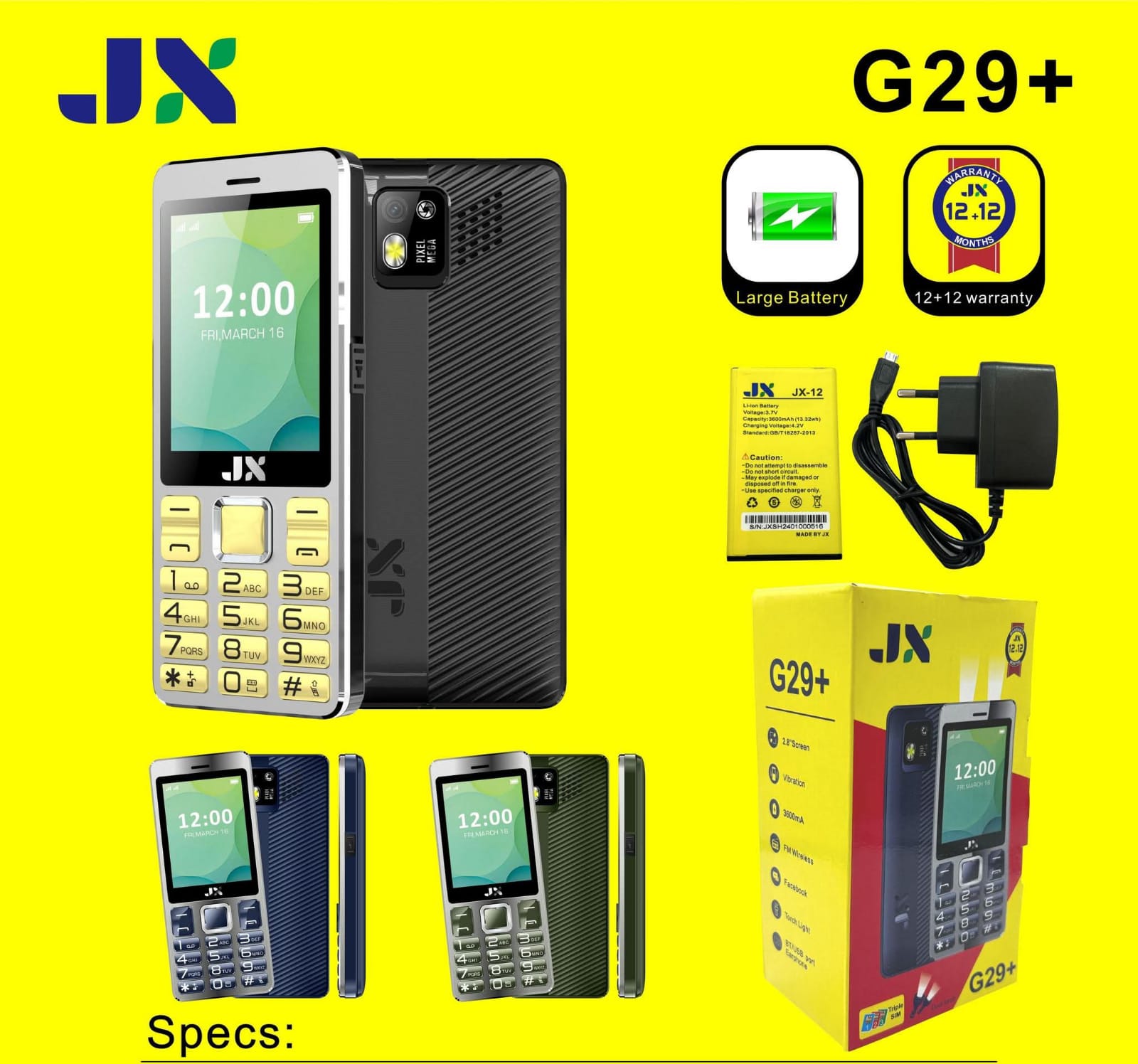 [NEW ARRIVALS!!!!]JX G29+ TRIPLE SIM!!! 2.8" LARGE SCREEN MOBILE PHONE WITH 3600mAh LARGE BATTERY DUAL TORCH,FM WIRELESS ,HD CAMERA KABAMBE/KATULULU/MULIKA MWIZI/FEATURE PHONE