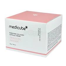 Medicube PDRN Pink Collagen Capsule Cream, containing collagen, niacinamide, and hyaluronic acid, designed to firm, brighten, hydrate, and strengthen the skin barrier for a radiant, "glass-skin" glow