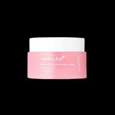 Medicube PDRN Pink Collagen Capsule Cream, containing collagen, niacinamide, and hyaluronic acid, designed to firm, brighten, hydrate, and strengthen the skin barrier for a radiant, "glass-skin" glow