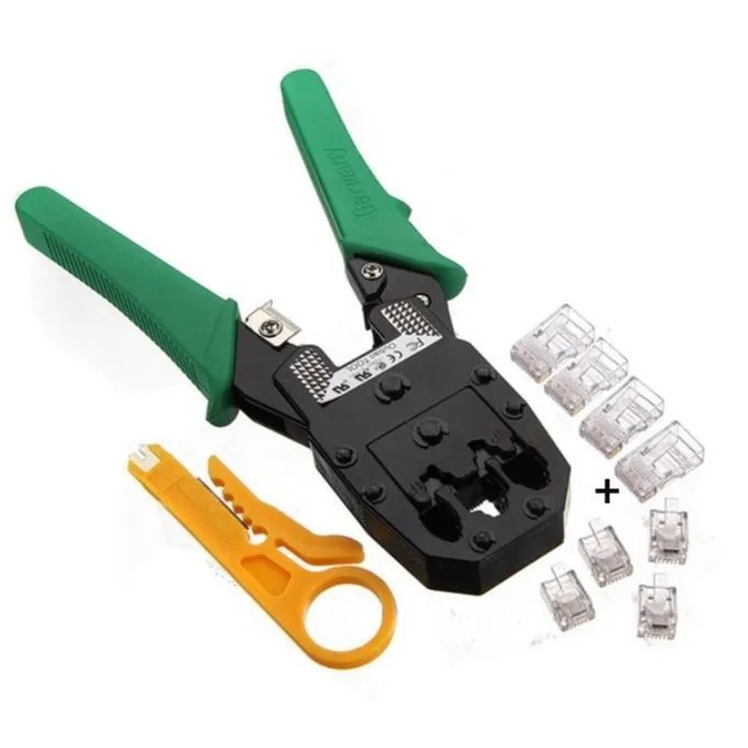Professional RJ45 Crimp Tool Ethernet Crimper for RJ45 Cat6 Cat5 Cat5e Pass Through Connectors and RJ12 Plug Ends with 50PCS RJ45 Cat6 Connectors, RJ45 Cable