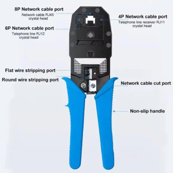 Professional RJ45 Crimp Tool Ethernet Crimper for RJ45 Cat6 Cat5 Cat5e Pass Through Connectors and RJ12 Plug Ends with 50PCS RJ45 Cat6 Connectors, RJ45 Cable