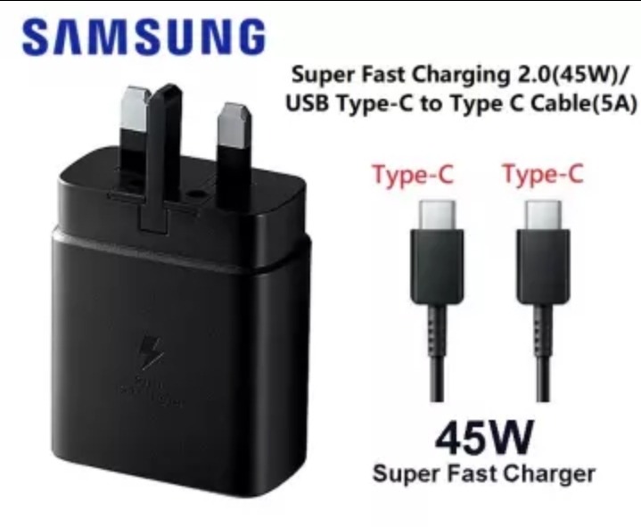 Original Samsung 45 Watts Fast Charger Adapter for Galaxy A17,A16,A07,A06,A26,A15,A25,A05,A05S,A06,S23FE With Type C Output - Adapter only